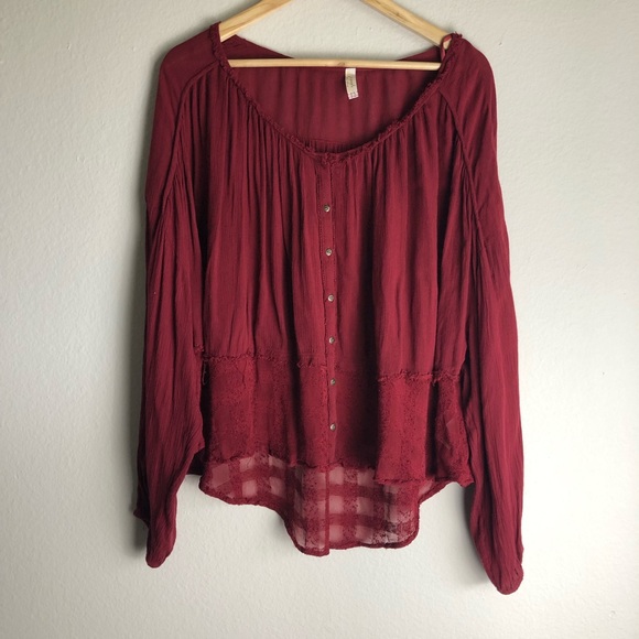 Free People Tops - Free people oversized burgundy button front top M